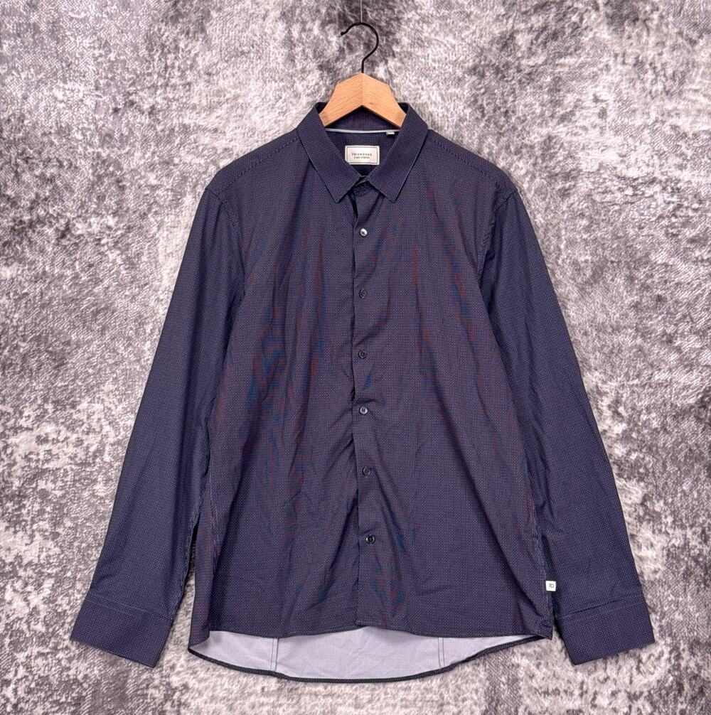 7 Diamonds 4 Way Stretch Shirt Large Mens Blue Geometric Long Sleeve